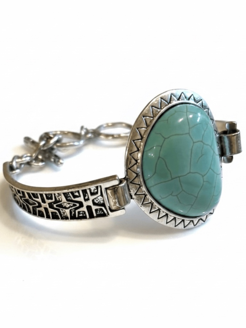 Womens Stainless Steel Silver Bracelet with Turquoise Stone Design